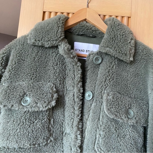 Stand Studio Sabi faux fur teddy sherpa jacket sage green - Picture 7 of 13